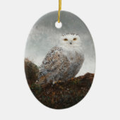 冬の鳥絵を描のクリスマス セラミックオーナメント (正面)