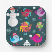 冬の鳥遊の雪と雪だるま ペーパープレート (正面)