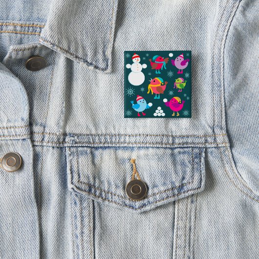 冬の鳥遊の雪と雪だるま 缶バッジ