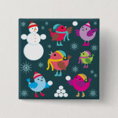 冬の鳥遊の雪と雪だるま 缶バッジ (正面)