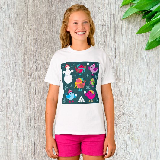 冬の鳥遊の雪と雪だるま Tシャツ