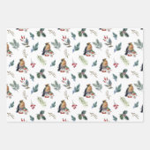 冬の鳥食べ物を与えの赤い果実のクリスマス ラッピングペーパーシート (正面)