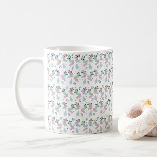 冬の鳥 クリスマスツリー 氷山 ドゥードル コーヒーマグカップ (ドーナツ)