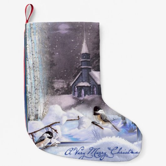 冬の鳥 スモールクリスマスストッキング (正面)