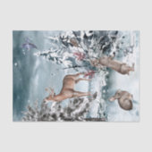 冬の鹿とウサギの風景の水色 薄葉紙 (正面)