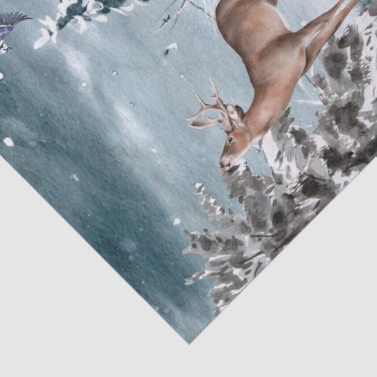 冬の鹿とウサギの風景の水色 薄葉紙 (詳細)