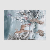 冬の鹿とウサギの風景　水彩画 薄葉紙 (正面)