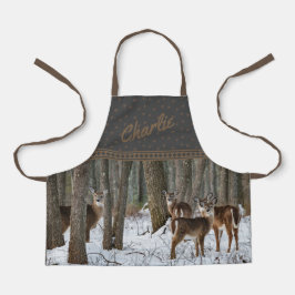 冬の鹿とピネコン エプロン