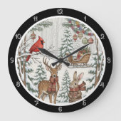 冬の鹿と兎 ラージ壁時計 (正面)