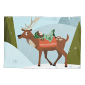 冬の鹿と小妖精や小人の雪のクリスマスの物語のおもしろい 枕カバー (裏面)