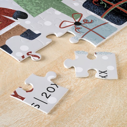 冬の鹿と木の幸せな休日クリスマス ジグソーパズル (側面)