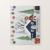 冬の鹿と木の幸せな休日クリスマス ジグソーパズル (縦)