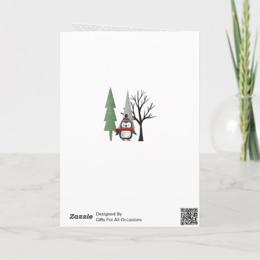 冬の鹿と木クリスマスの写真を折り畳んだ シーズンカード (裏面)