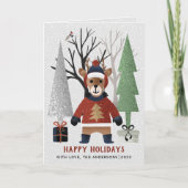 冬の鹿と木クリスマスの写真を折り畳んだ シーズンカード (正面)