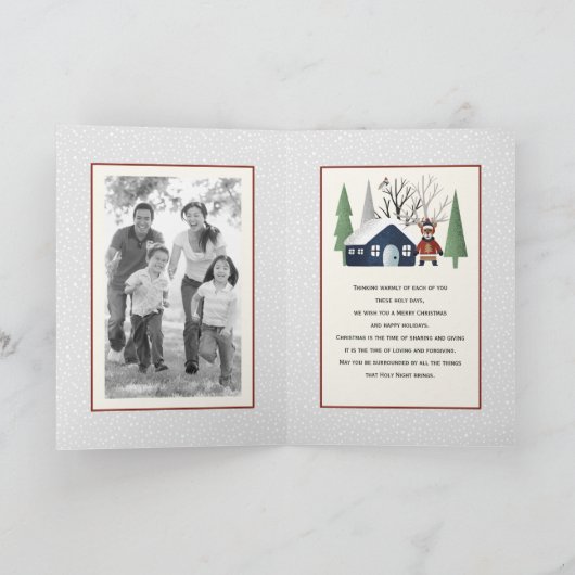冬の鹿と木クリスマスの写真を折り畳んだ シーズンカード (内部)