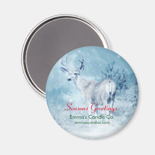 冬の鹿と松の木の季節のごあいさつ マグネット (正面/裏面)