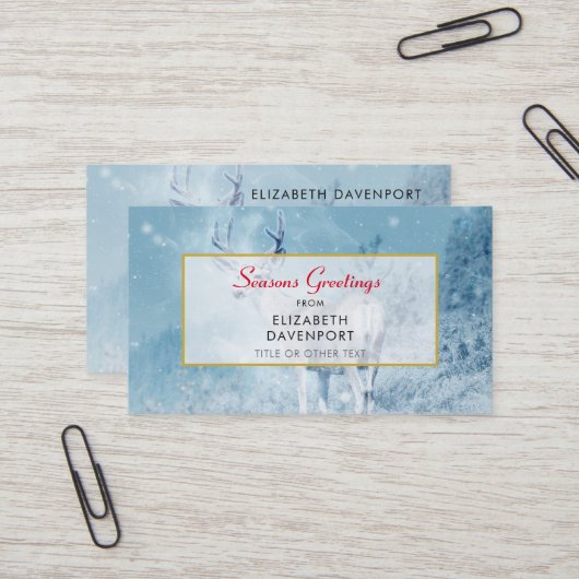 冬の鹿と松の木の季節のごあいさつ 名刺 (正面/裏面インサイチュ)