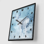 冬の鹿と松 スクエア壁時計 (傾斜)