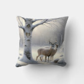 冬の鹿と樺の木ツリーハートと名前 クッション (裏面)