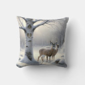 冬の鹿と樺の木ツリーハートと名前 クッション (正面)