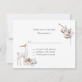 冬の鹿と葉の水の色の結婚式RSVP 招待状 (正面)