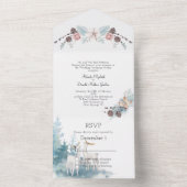冬の鹿と葉の水の色結婚の オールインワン招待状 (内側)