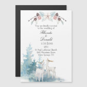 冬の鹿と葉の水の色結婚の マグネット招待状 (正面/裏面)