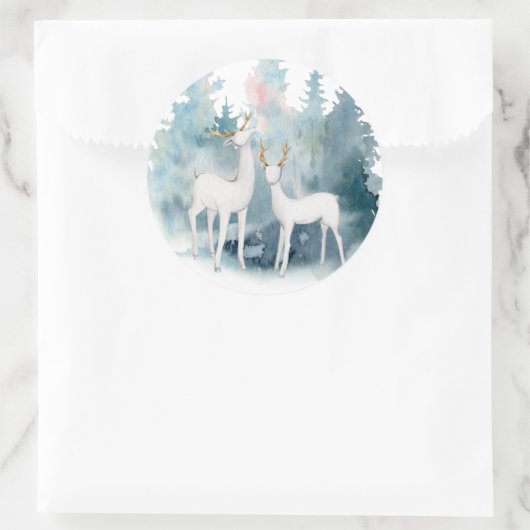 冬の鹿と葉の水の色結婚の ラウンドシール (バッグ)