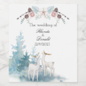 冬の鹿と葉の水の色結婚の ワインラベル (シングルラベル)