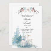 冬の鹿と葉の水の色結婚の 招待状 (正面/裏面)
