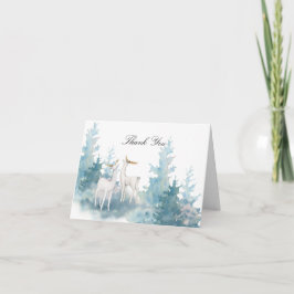 冬の鹿と葉の水彩ありがとう カード