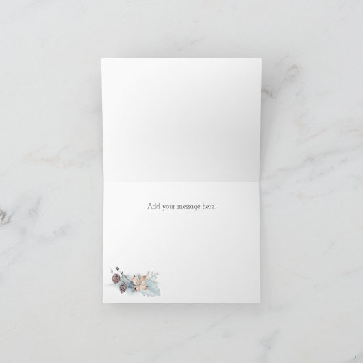 冬の鹿と葉の水彩ありがとう カード (内部)