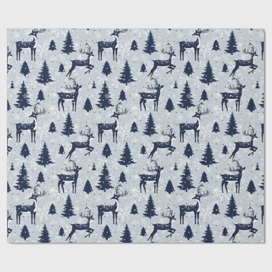 冬の鹿と雪の結晶クリスマス ラッピングペーパー (フラット)