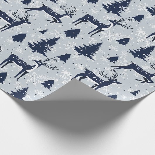 冬の鹿と雪の結晶クリスマス ラッピングペーパー (角)