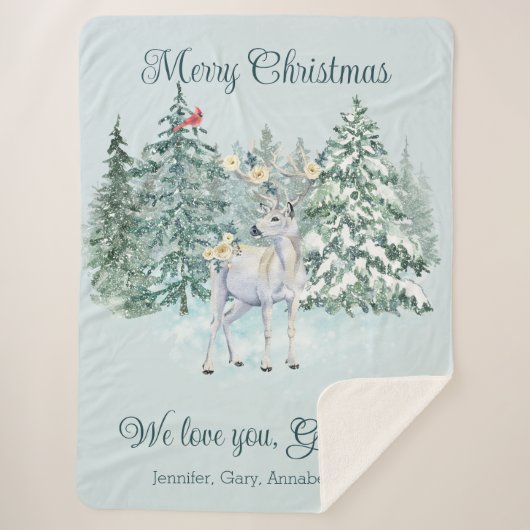 冬の鹿のカスタムクリスマス シェルパブランケット (正面)