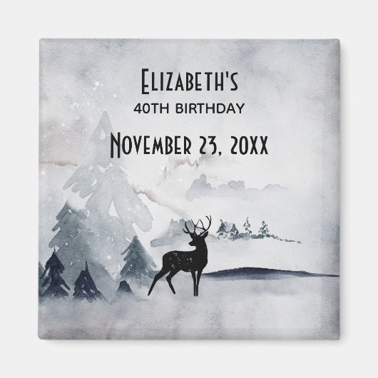 冬の鹿のクラシックなグレー水彩の誕生日 マグネット (正面)