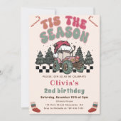 冬の鹿のトラック クリスマス 誕生日パーティー 招待状 (正面)