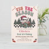 冬の鹿のトラック クリスマス 誕生日パーティー 招待状 (スタンド正面)