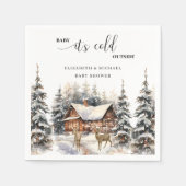 冬の鹿のベビー赤ちゃんシャワー外は寒い スタンダードカクテルナプキン (正面)