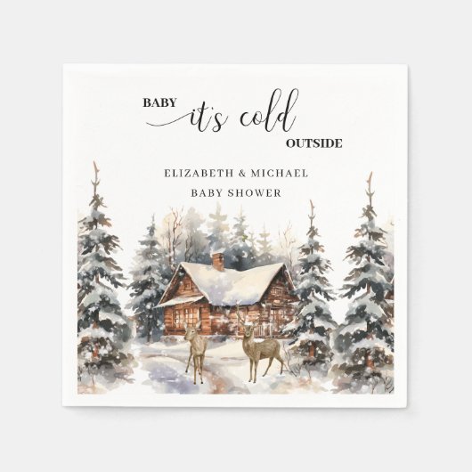 冬の鹿のベビー赤ちゃんシャワー外は寒い スタンダードカクテルナプキン (正面)