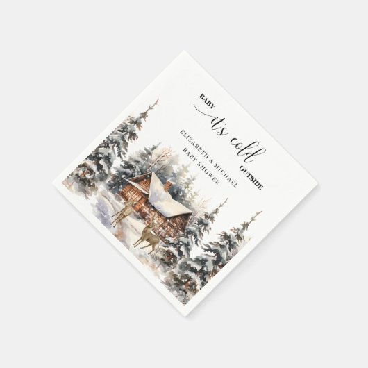 冬の鹿のベビー赤ちゃんシャワー外は寒い スタンダードカクテルナプキン