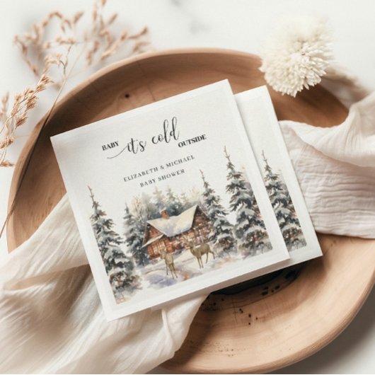 冬の鹿のベビー赤ちゃんシャワー外は寒い スタンダードカクテルナプキン