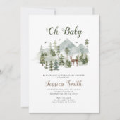 冬の鹿の動物ウッドランドボーイ赤ちゃんシャワー 招待状 (正面)