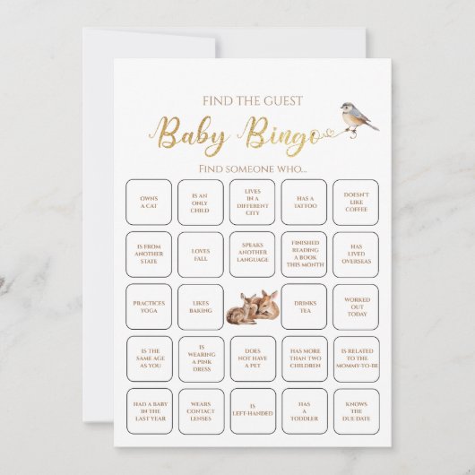 冬の鹿の森を見つけるゲストベビービンゴゲーム 招待状 (正面)