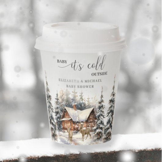 冬の鹿の森ベビー外は寒い 紙コップ