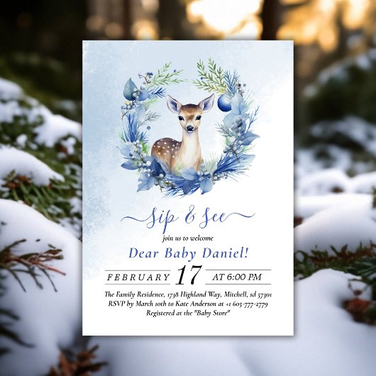 冬の鹿の水の色のsipと参照招待状 招待状