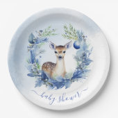 冬の鹿の水の色ベビーシャワー ペーパープレート (正面)