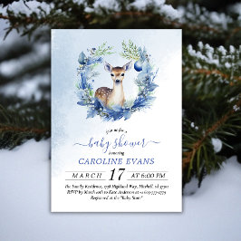 冬の鹿の水の色ベビーシャワー 招待状