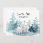 冬の鹿の水色の結婚式の日付を保存 ポストカード (正面/裏面)
