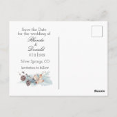 冬の鹿の水色の結婚式の日付を保存 ポストカード (裏面)